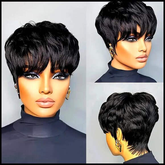 Short Straight Bob Wig Human Hair Glueless Lace Front Pixie Cut main image 5